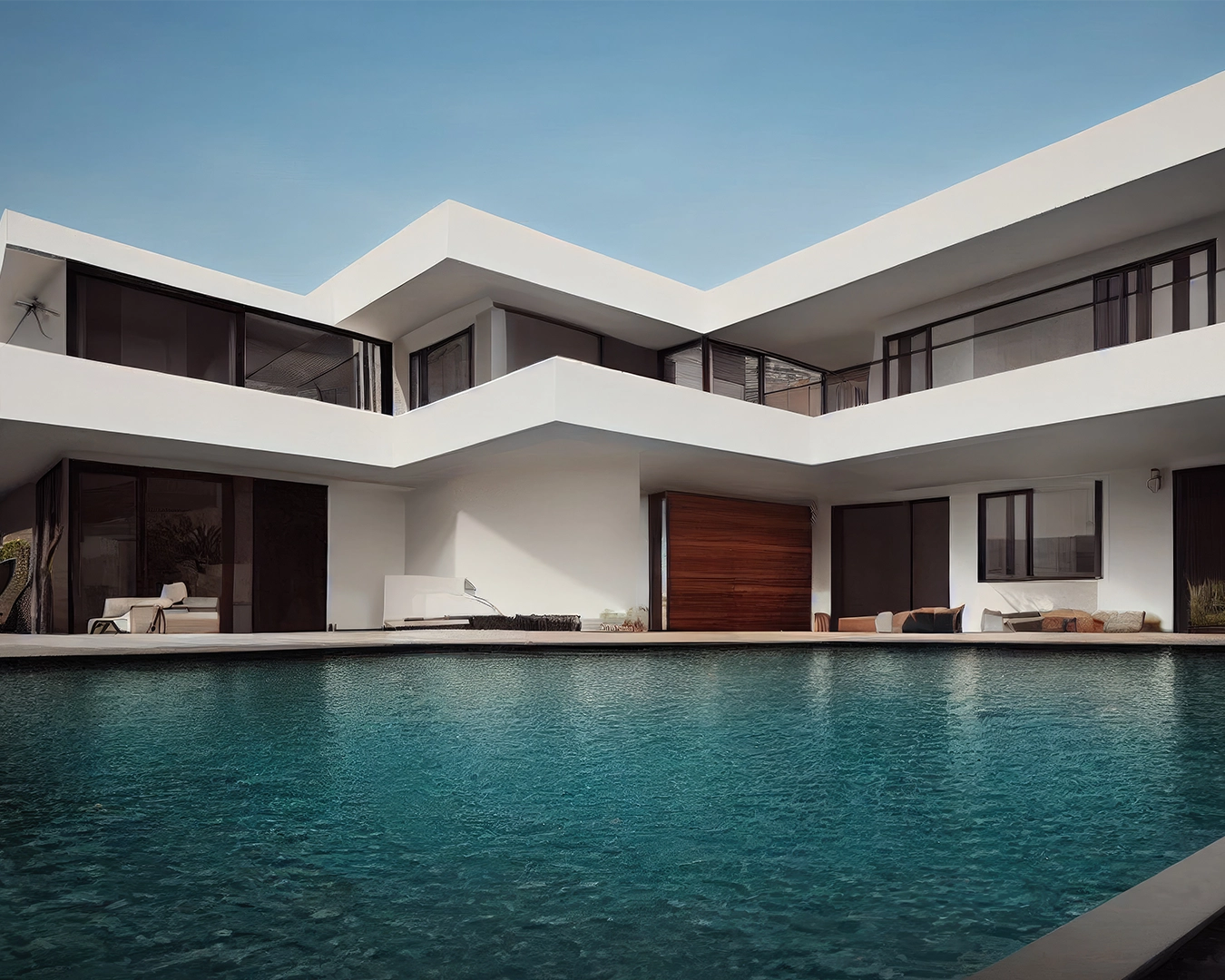 Vila modern berarsitektur minimalis dengan kolam renang pribadi